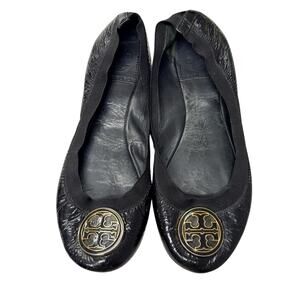 Tory Burch Black Leather Ballet Flats Womens 6.5 Classic Preppy Casual Slip On